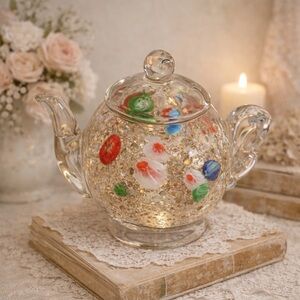 Dale Tiffany Art Blown Glass Paper Weight‎ Tea Kettle Pot Paperweight Millefiori